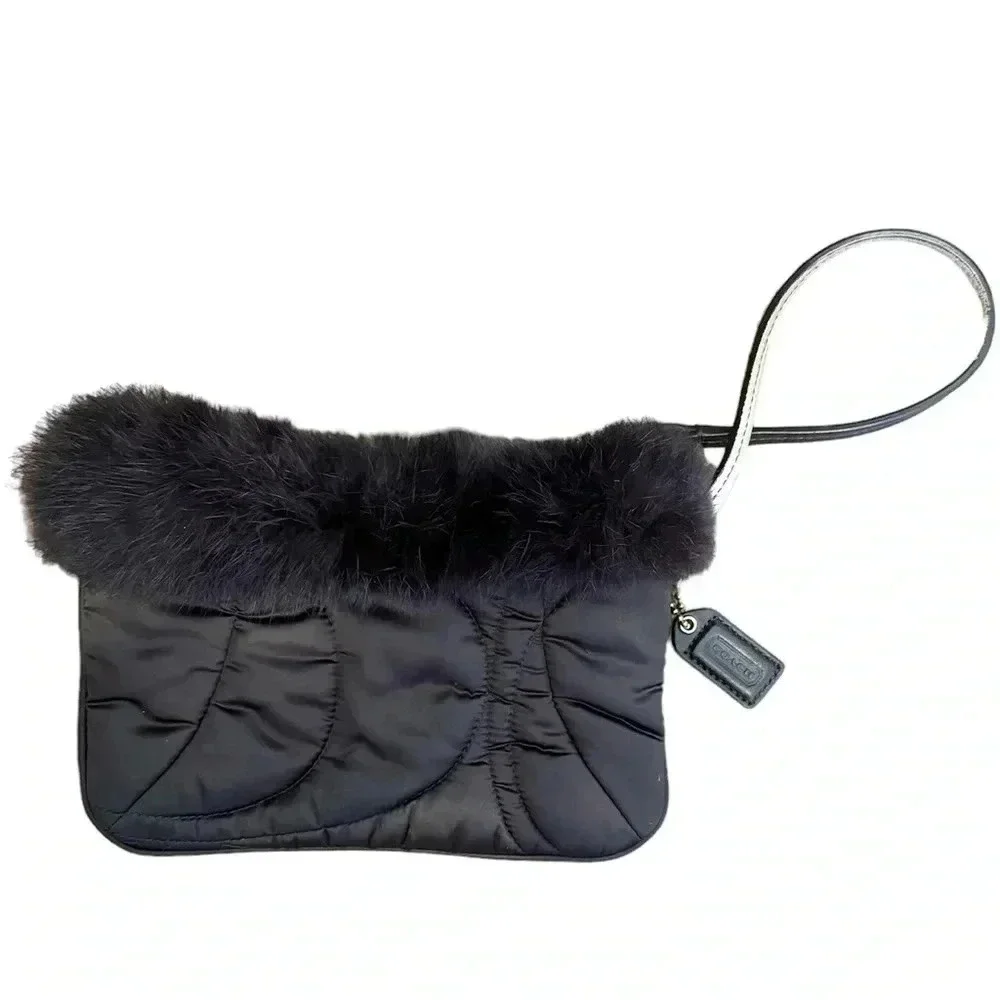 Coach Soho Ski, Satin, Wristlet With Rabbit Fur, Brown, 7β W X 5β H - Picture 1 of 7